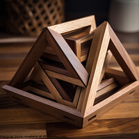 Buy canvas prints of An impossible geometric puzzle made of wood create by generative by Michael Piepgras