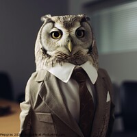 Buy canvas prints of An Owl in a business outfit created with generative AI technolog by Michael Piepgras