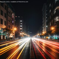 Buy canvas prints of Low angle street view at night with long light trails long expos by Michael Piepgras