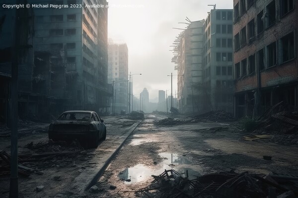 Post apocalyptic and destroyed buildings in a big city created w Picture Board by Michael Piepgras