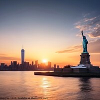 Buy canvas prints of Skyline of Manhattan during sunset in New York with the big Stat by Michael Piepgras