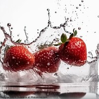 Buy canvas prints of Strawberries falling into water with splashes on a white backgro by Michael Piepgras