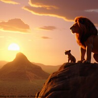 Buy canvas prints of The Lion King sunset view created with generative AI technology. by Michael Piepgras