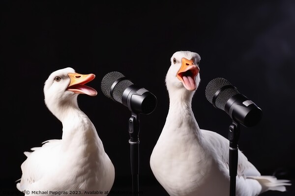 Two white goose singing a song created with generative AI techno Picture Board by Michael Piepgras