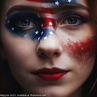 Buy canvas prints of Independence day celebration close up of woman face painted with by Michael Piepgras