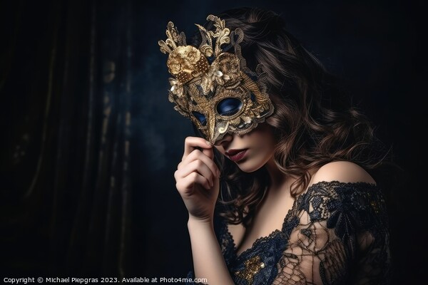 A beautiful woman in an elegant dress with a Venetian carnival m Picture Board by Michael Piepgras