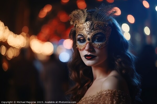 A beautiful woman in an elegant dress with a Venetian carnival m Picture Board by Michael Piepgras