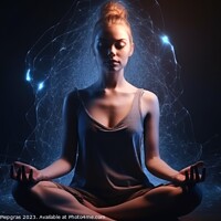 Buy canvas prints of A girl in Lotus position meditating with esoteric energy created by Michael Piepgras