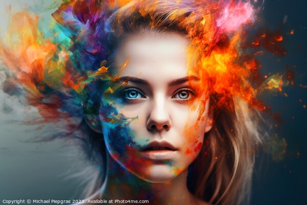 Portrait of a beautiful woman with colorful splashes created wit Picture Board by Michael Piepgras