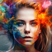 Buy canvas prints of Portrait of a beautiful woman with colorful splashes created wit by Michael Piepgras