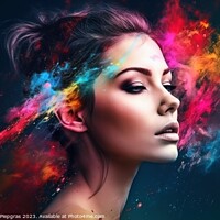 Buy canvas prints of Portrait of a beautiful woman with colorful splashes created wit by Michael Piepgras