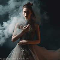 Buy canvas prints of Gorgeous woman with an elegant dress and some smoke created with by Michael Piepgras