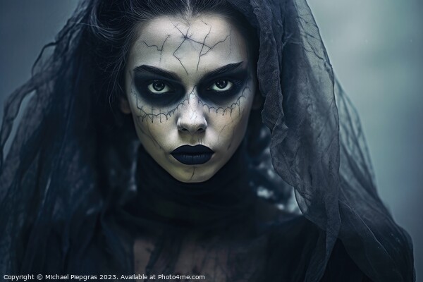 A creepy woman with a dark spooky make up created with generativ Picture Board by Michael Piepgras