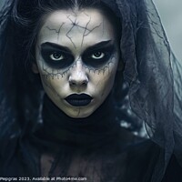 Buy canvas prints of A creepy woman with a dark spooky make up created with generativ by Michael Piepgras