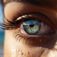 Buy canvas prints of Close up of a female eye with a tropical beach background create by Michael Piepgras