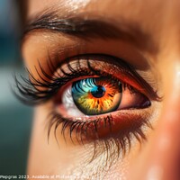 Buy canvas prints of Close up of a female eye with a tropical beach background create by Michael Piepgras