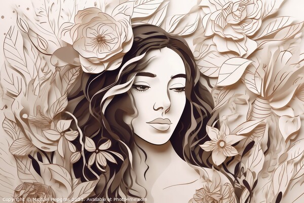 Portrait of a beautiful woman in paper style created with genera Picture Board by Michael Piepgras