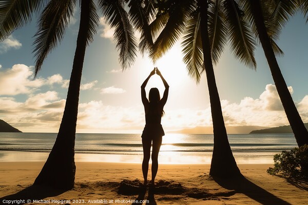 A young woman does yoga in the sun at a tropical beach created w Picture Board by Michael Piepgras
