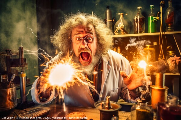 A crazy physicist at work in his laboratory created with generat Picture Board by Michael Piepgras