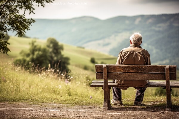 A lonely retired man on a bench created with generative AI techn Picture Board by Michael Piepgras