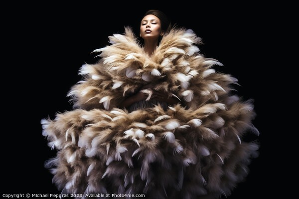 A woman wearing an elegant dress made of feathers created with g Picture Board by Michael Piepgras