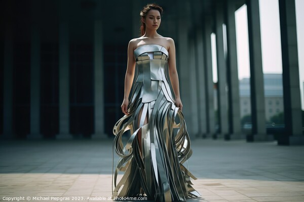 A woman wearing an elegant dress made of steel created with gene Picture Board by Michael Piepgras