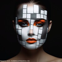 Buy canvas prints of A woman with a cubic face make up created with generative AI tec by Michael Piepgras