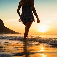 Buy canvas prints of An attractive Woman at a beach during sunset created with genera by Michael Piepgras