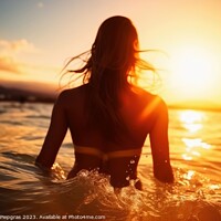 Buy canvas prints of An attractive Woman at a beach during sunset created with genera by Michael Piepgras