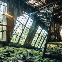 Buy canvas prints of A broken mirror in a lost place created with generative AI techn by Michael Piepgras