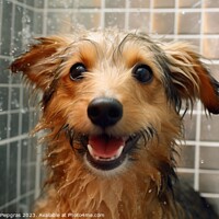 Buy canvas prints of A dog in the shower created with generative AI technology. by Michael Piepgras
