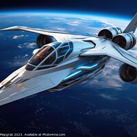 Buy canvas prints of A futuristic aircraft in space with planet earth in the backgrou by Michael Piepgras