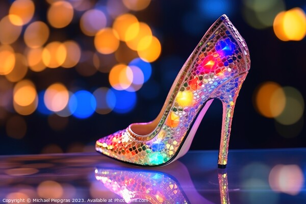 A high heel made of glass bokeh lights background created with g Picture Board by Michael Piepgras