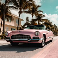 Buy canvas prints of A pink caddilac on a road with palm trees at florida beach creat by Michael Piepgras