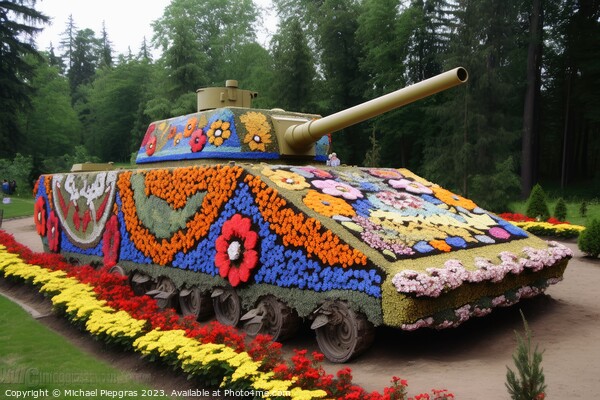 A tank on which many colourful flowers grow created with generat Picture Board by Michael Piepgras