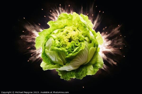 An exploding head of lettuce against a dark background created w Picture Board by Michael Piepgras