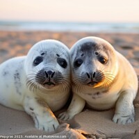 Buy canvas prints of Baby seals on the beach created with generative AI technology. by Michael Piepgras