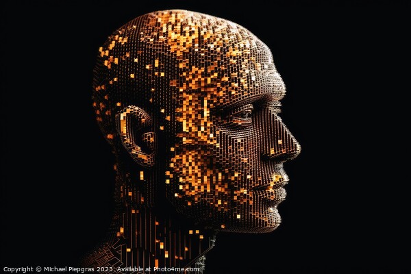 Concept of a 3D human head made of pixels created with generativ Picture Board by Michael Piepgras