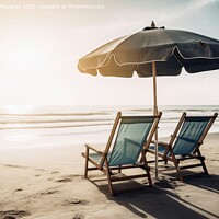 Buy canvas prints of Two beach chairs with a parasol directly on the beach created wi by Michael Piepgras
