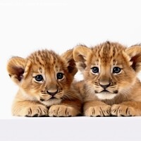 Buy canvas prints of Two cute lion cubs on a white background created with generative by Michael Piepgras