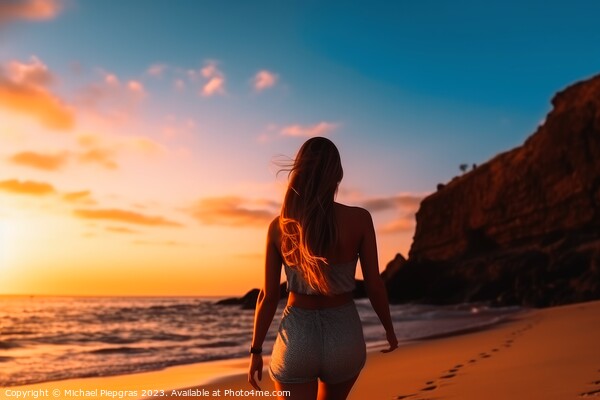 Attractive woman wearing a bikini at the beach during sunset cre Picture Board by Michael Piepgras