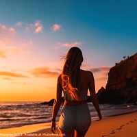 Buy canvas prints of Attractive woman wearing a bikini at the beach during sunset cre by Michael Piepgras