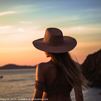 Buy canvas prints of Attractive woman wearing a bikini at the beach during sunset cre by Michael Piepgras