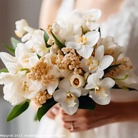 Buy canvas prints of Close up of a bridal bouquet in the hands of a bride created wit by Michael Piepgras