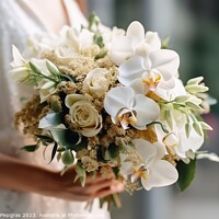 Buy canvas prints of Close up of a bridal bouquet in the hands of a bride created wit by Michael Piepgras