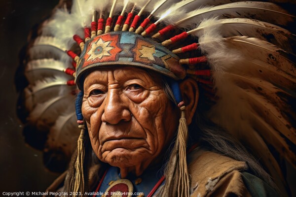Impressive Indian Chief portrait created with generative AI tech Picture Board by Michael Piepgras