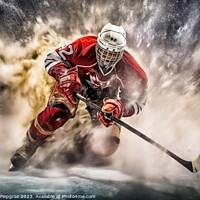Buy canvas prints of Mesmerizing ice hockey player in a cloud of exploding ice create by Michael Piepgras