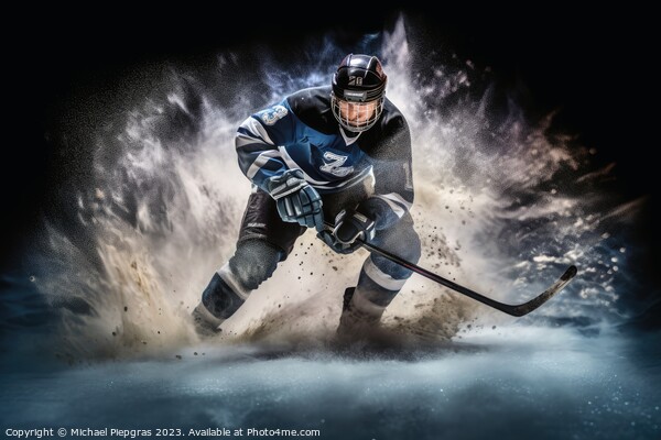 Mesmerizing ice hockey player in a cloud of exploding ice create Picture Board by Michael Piepgras