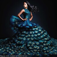 Buy canvas prints of Woman wearing a surreal dress made of peacock feathers created w by Michael Piepgras