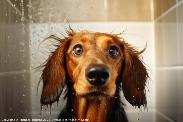 A dog in the shower created with generative AI technology. Picture Board by Michael Piepgras